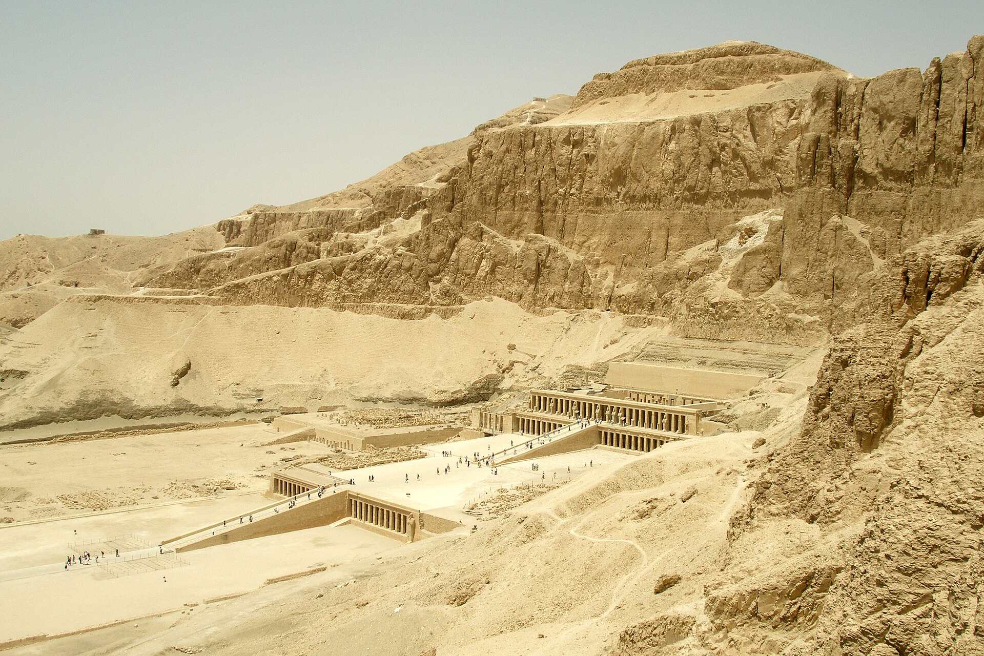 Three colonnaded terraces of Hatshepsut's mortuary temple against the cliff